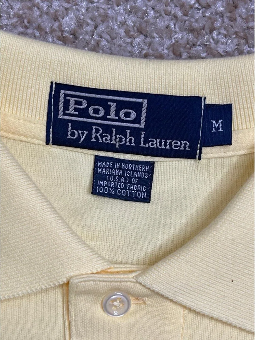 POLO Ralph Lauren Short Sleeve Shirt Men's M Yellow 100% Cotton Navy PONY